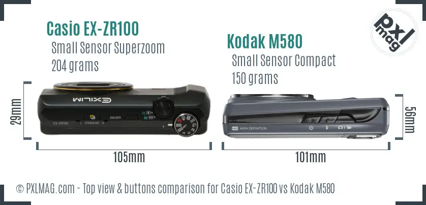 Casio EX-ZR100 vs Kodak M580 top view buttons comparison