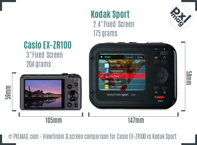 Casio EX-ZR100 vs Kodak Sport Screen and Viewfinder comparison