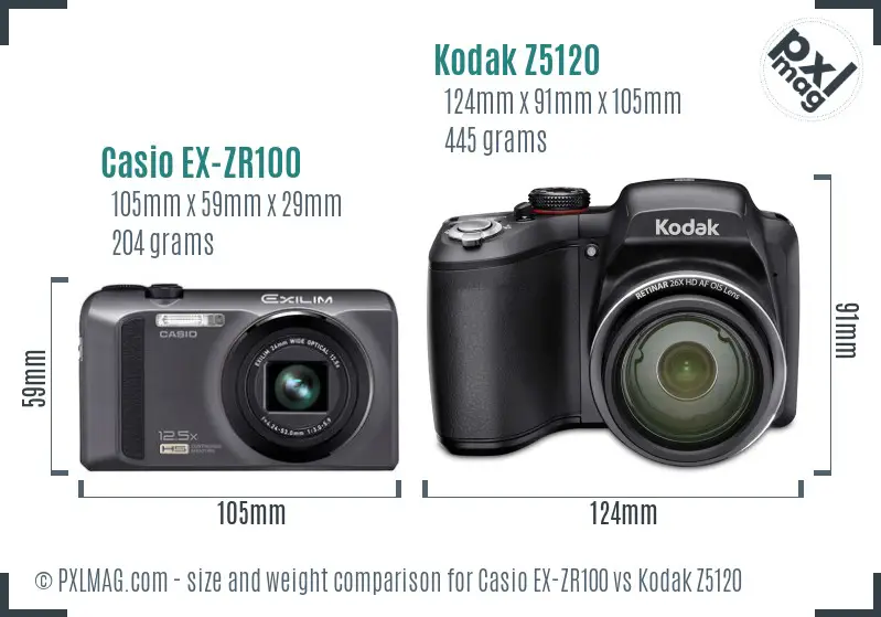 Casio EX-ZR100 vs Kodak Z5120 size comparison Casio EX-ZR100 vs Kodak Z5120 size comparison