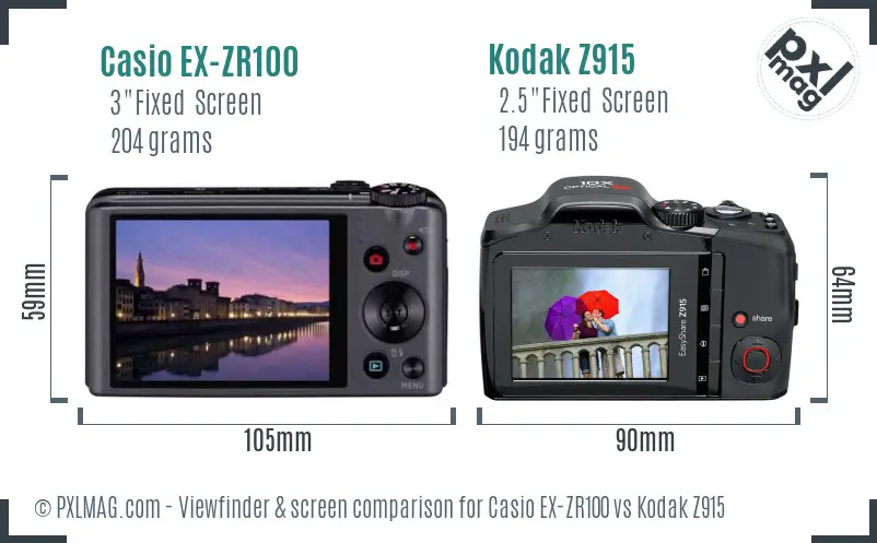 Casio EX-ZR100 vs Kodak Z915 Screen and Viewfinder comparison
