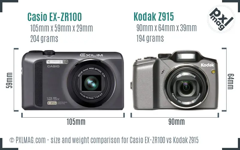 Casio EX-ZR100 vs Kodak Z915 size comparison