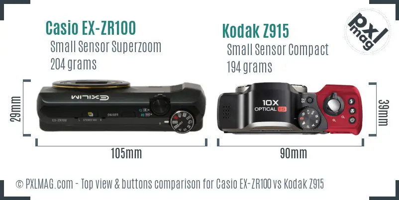 Casio EX-ZR100 vs Kodak Z915 top view buttons comparison