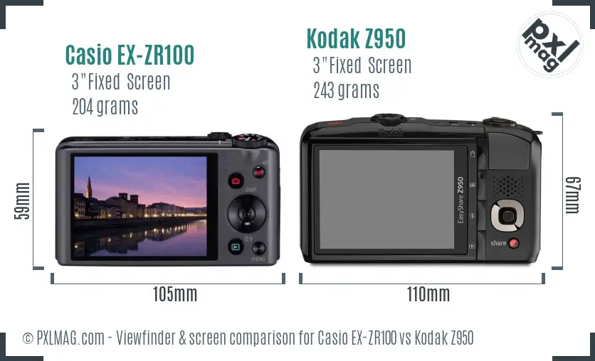 Casio EX-ZR100 vs Kodak Z950 Screen and Viewfinder comparison