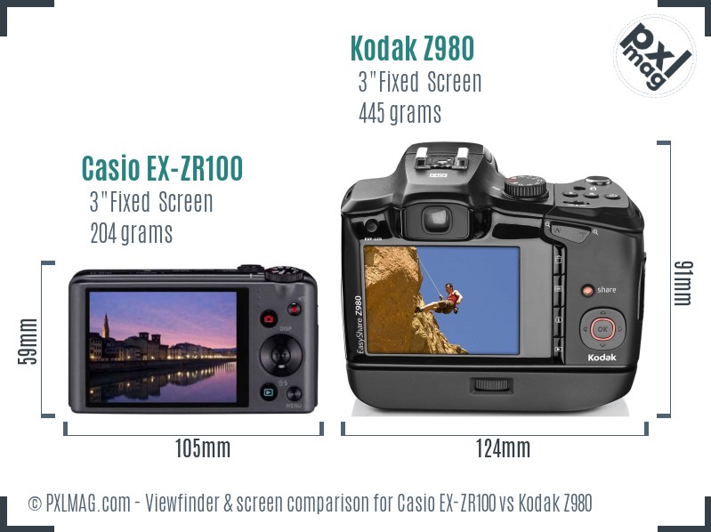 Casio EX-ZR100 vs Kodak Z980 Screen and Viewfinder comparison