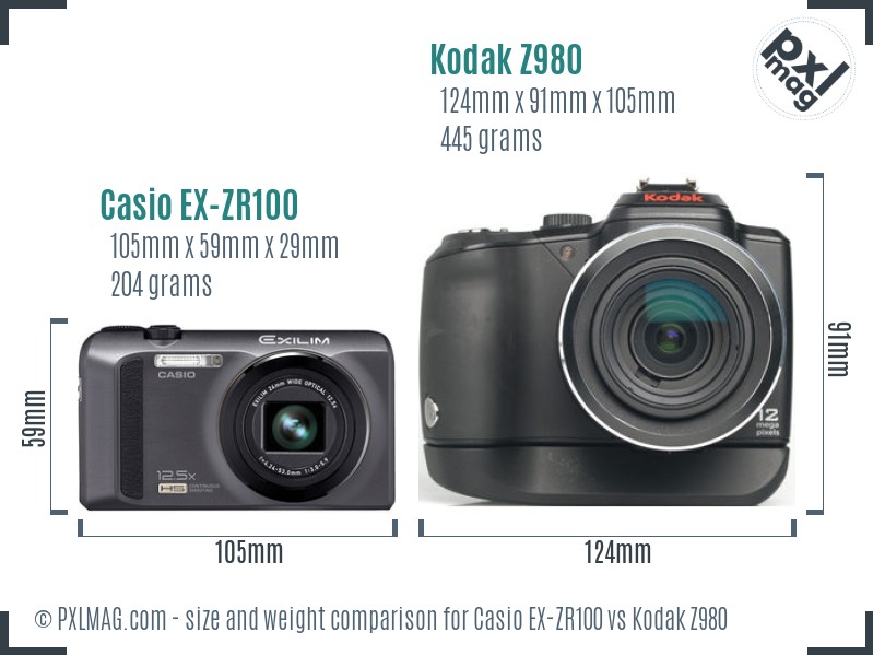 Casio EX-ZR100 vs Kodak Z980 size comparison
