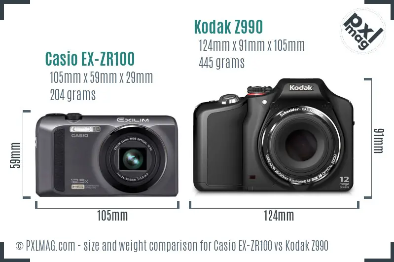 Casio EX-ZR100 vs Kodak Z990 size comparison