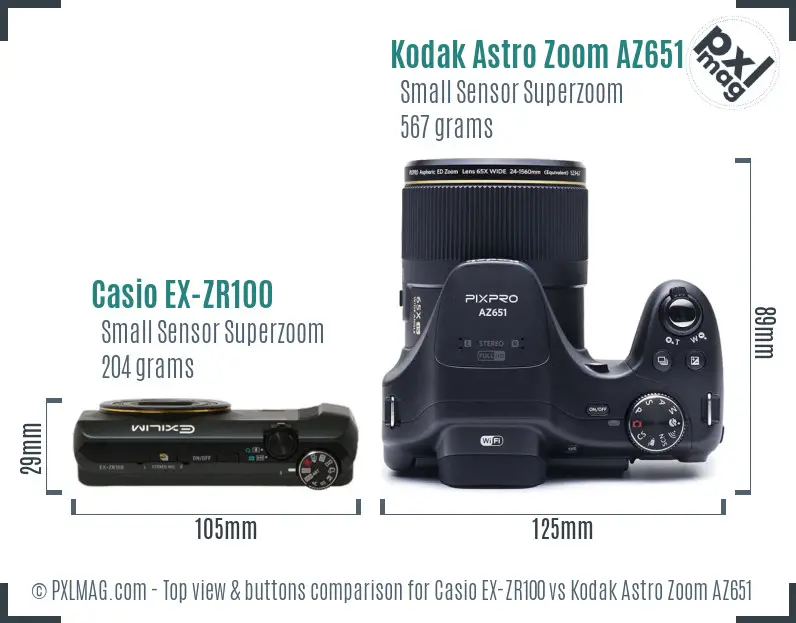 Casio EX-ZR100 vs Kodak Astro Zoom AZ651 top view buttons comparison