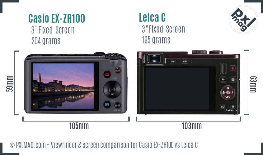 Casio EX-ZR100 vs Leica C Screen and Viewfinder comparison
