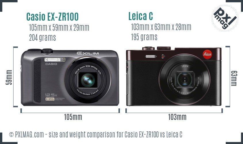 Casio EX-ZR100 vs Leica C size comparison