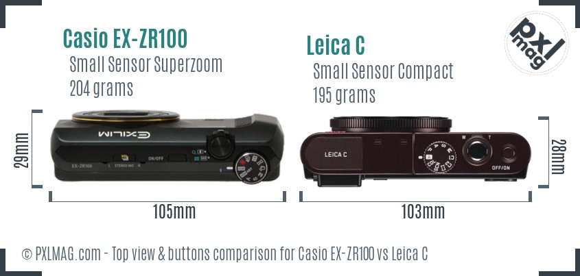 Casio EX-ZR100 vs Leica C top view buttons comparison
