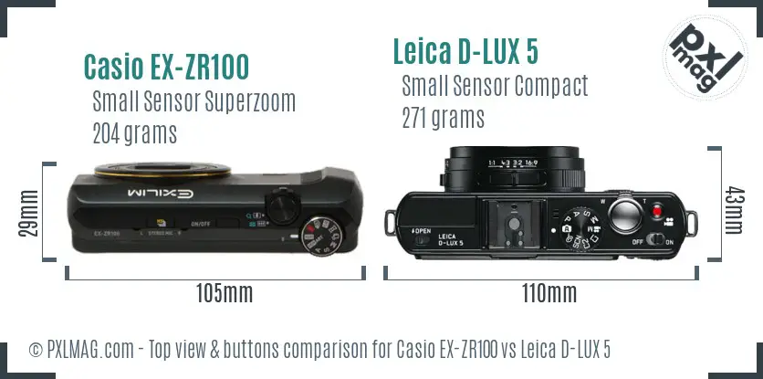 Casio EX-ZR100 vs Leica D-LUX 5 top view buttons comparison