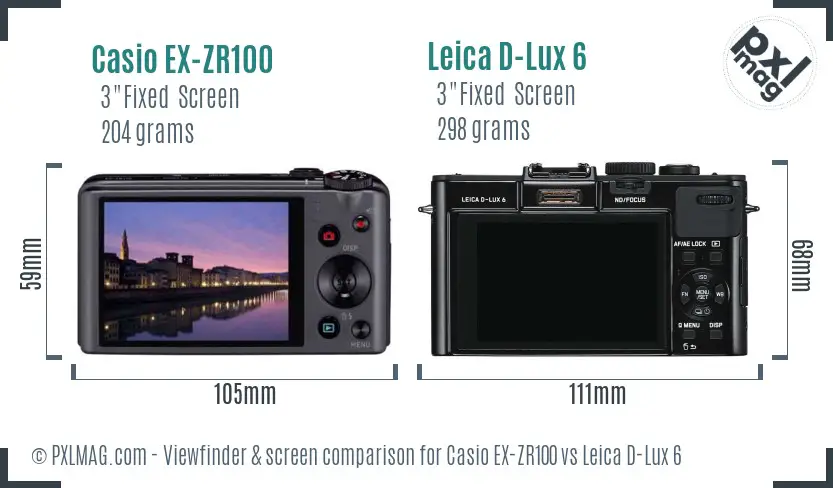 Casio EX-ZR100 vs Leica D-Lux 6 Screen and Viewfinder comparison