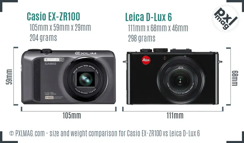 Casio EX-ZR100 vs Leica D-Lux 6 size comparison
