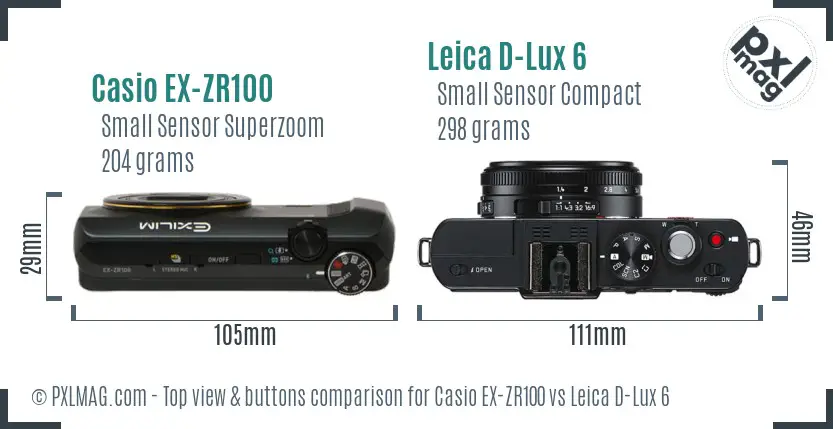 Casio EX-ZR100 vs Leica D-Lux 6 top view buttons comparison