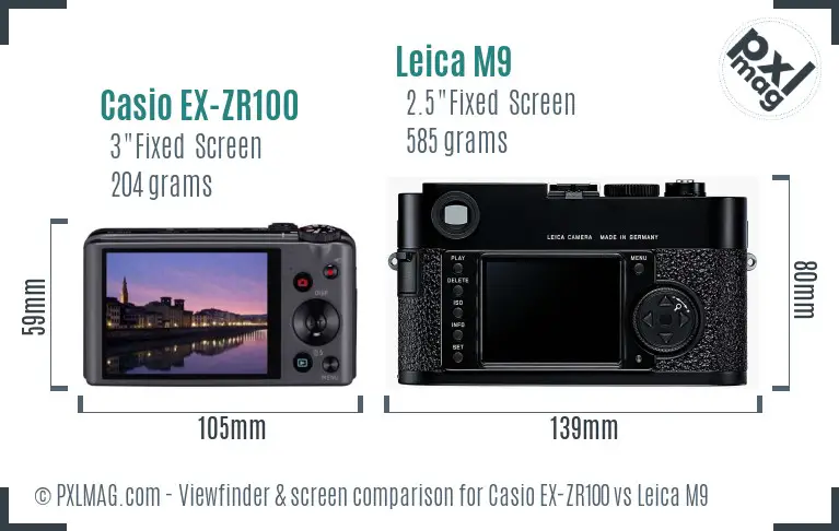 Casio EX-ZR100 vs Leica M9 Screen and Viewfinder comparison
