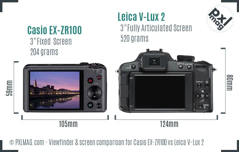 Casio EX-ZR100 vs Leica V-Lux 2 Screen and Viewfinder comparison Casio EX-ZR100 vs Leica V-Lux 2 Screen and Viewfinder comparison