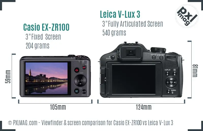 Casio EX-ZR100 vs Leica V-Lux 3 Screen and Viewfinder comparison