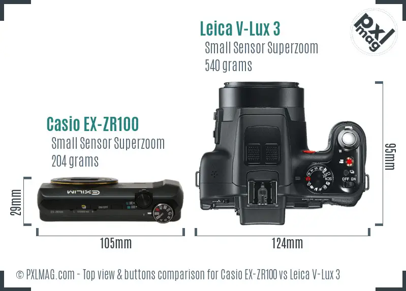 Casio EX-ZR100 vs Leica V-Lux 3 top view buttons comparison