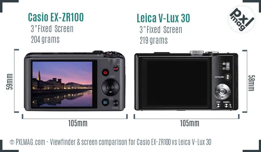 Casio EX-ZR100 vs Leica V-Lux 30 Screen and Viewfinder comparison