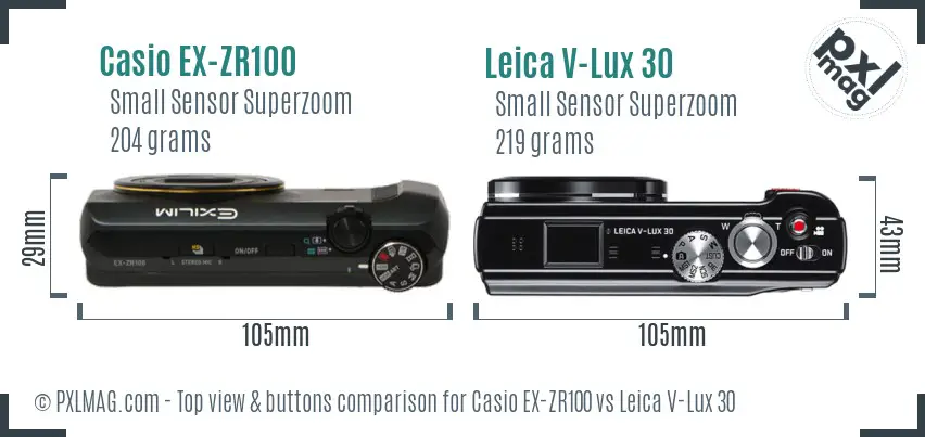 Casio EX-ZR100 vs Leica V-Lux 30 top view buttons comparison