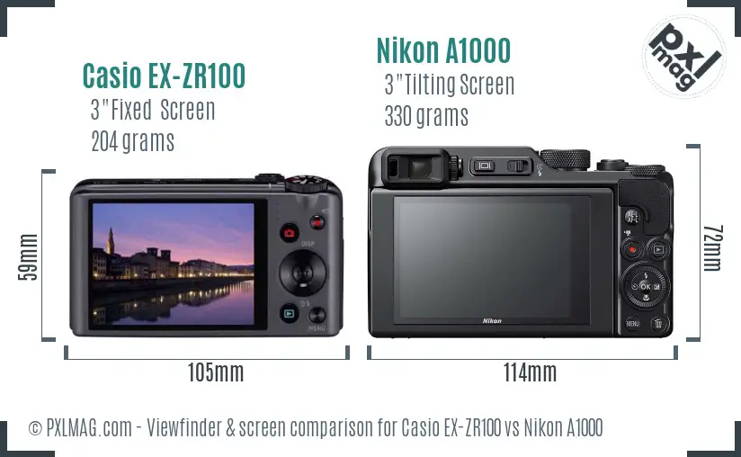 Casio EX-ZR100 vs Nikon A1000 Screen and Viewfinder comparison