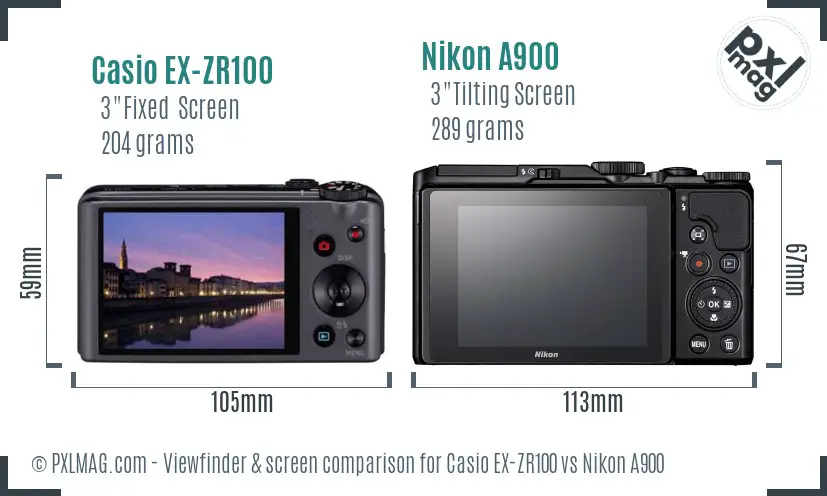 Casio EX-ZR100 vs Nikon A900 Screen and Viewfinder comparison