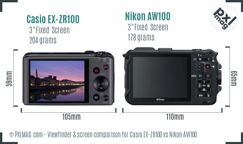 Casio EX-ZR100 vs Nikon AW100 Screen and Viewfinder comparison