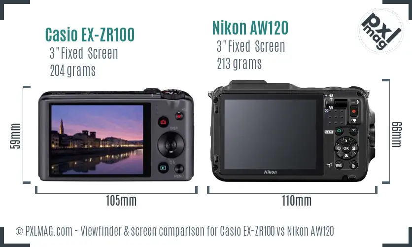 Casio EX-ZR100 vs Nikon AW120 Screen and Viewfinder comparison