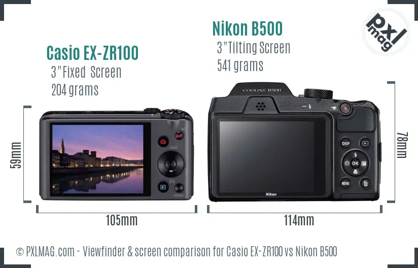 Casio EX-ZR100 vs Nikon B500 Screen and Viewfinder comparison