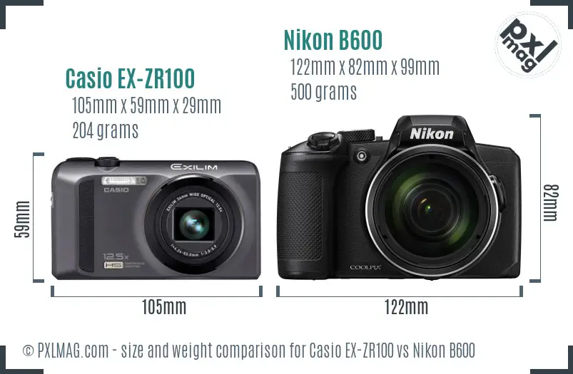 Casio EX-ZR100 vs Nikon B600 size comparison Casio EX-ZR100 vs Nikon B600 size comparison