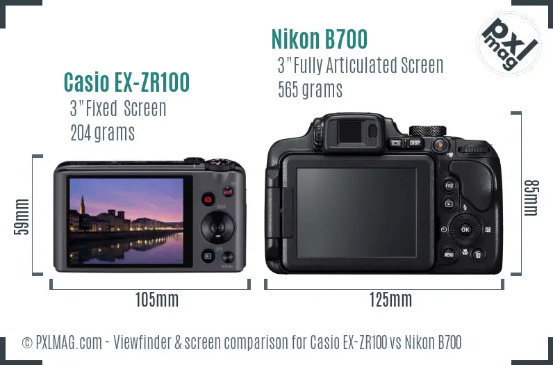Casio EX-ZR100 vs Nikon B700 Screen and Viewfinder comparison