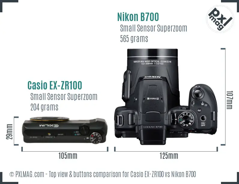Casio EX-ZR100 vs Nikon B700 top view buttons comparison
