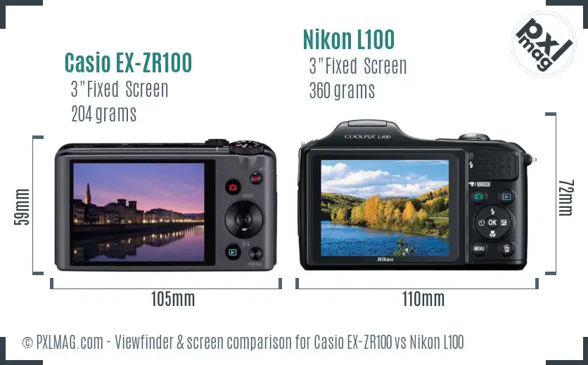Casio EX-ZR100 vs Nikon L100 Screen and Viewfinder comparison