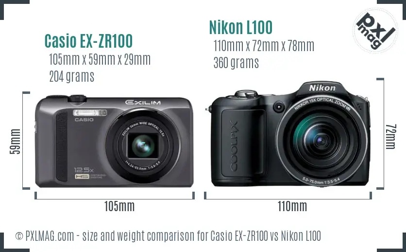 Casio EX-ZR100 vs Nikon L100 size comparison