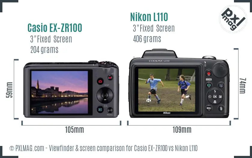 Casio EX-ZR100 vs Nikon L110 Screen and Viewfinder comparison