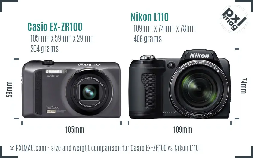 Casio EX-ZR100 vs Nikon L110 size comparison
