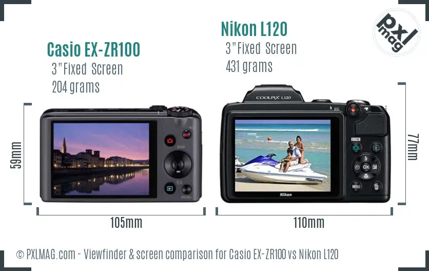 Casio EX-ZR100 vs Nikon L120 Screen and Viewfinder comparison Casio EX-ZR100 vs Nikon L120 Screen and Viewfinder comparison
