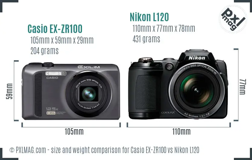 Casio EX-ZR100 vs Nikon L120 size comparison Casio EX-ZR100 vs Nikon L120 size comparison