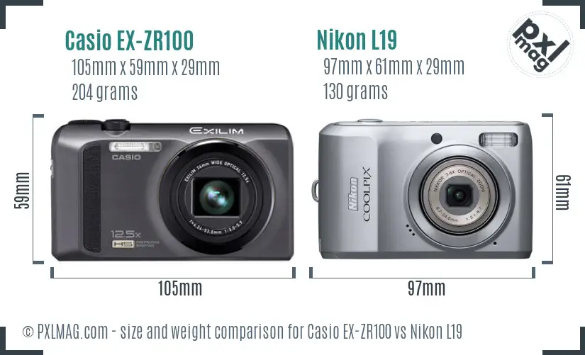 Casio EX-ZR100 vs Nikon L19 size comparison Casio EX-ZR100 vs Nikon L19 size comparison
