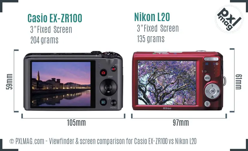 Casio EX-ZR100 vs Nikon L20 Screen and Viewfinder comparison Casio EX-ZR100 vs Nikon L20 Screen and Viewfinder comparison
