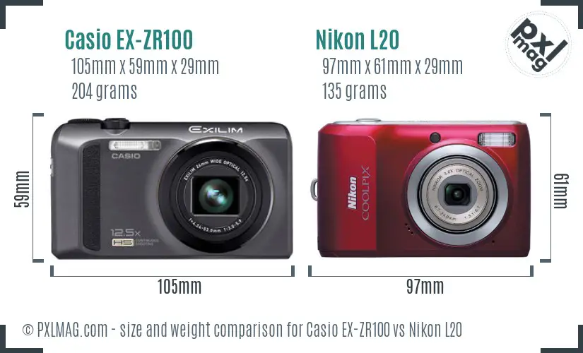 Casio EX-ZR100 vs Nikon L20 size comparison Casio EX-ZR100 vs Nikon L20 size comparison