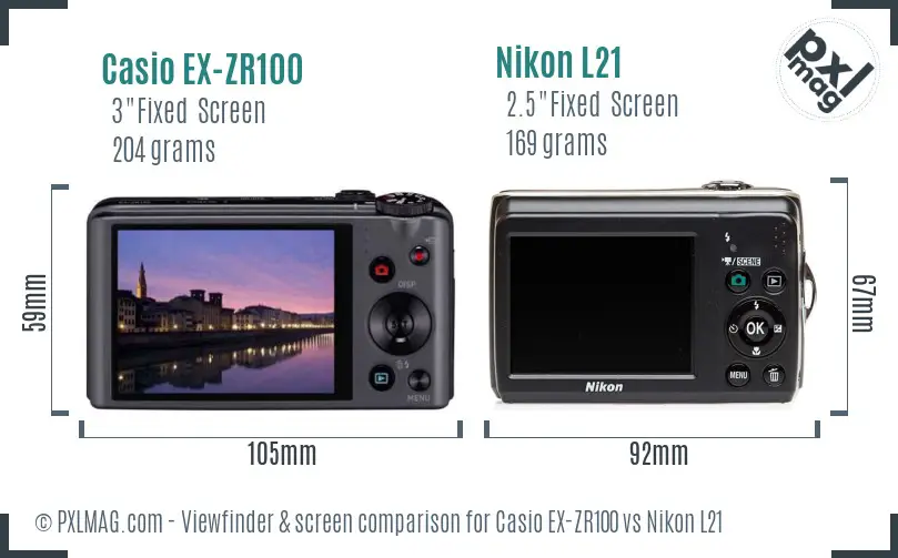 Casio EX-ZR100 vs Nikon L21 Screen and Viewfinder comparison