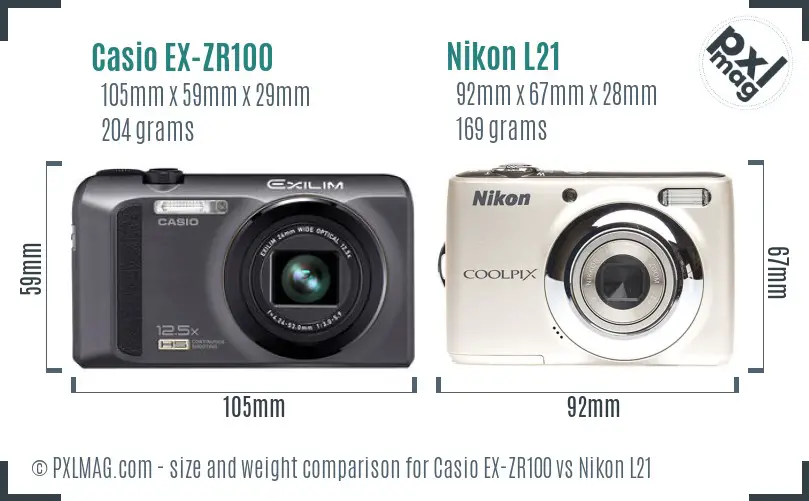 Casio EX-ZR100 vs Nikon L21 size comparison