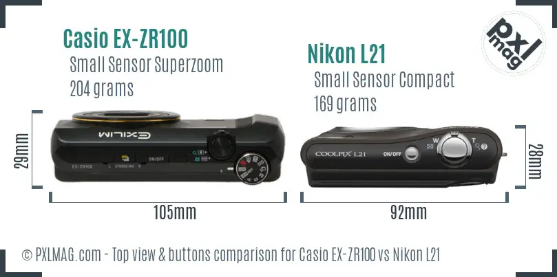 Casio EX-ZR100 vs Nikon L21 top view buttons comparison