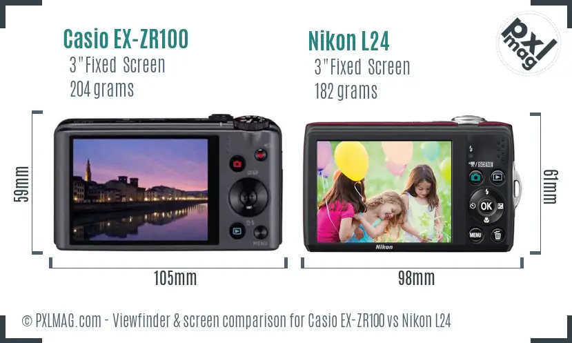 Casio EX-ZR100 vs Nikon L24 Screen and Viewfinder comparison