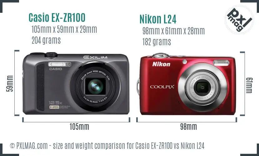 Casio EX-ZR100 vs Nikon L24 size comparison