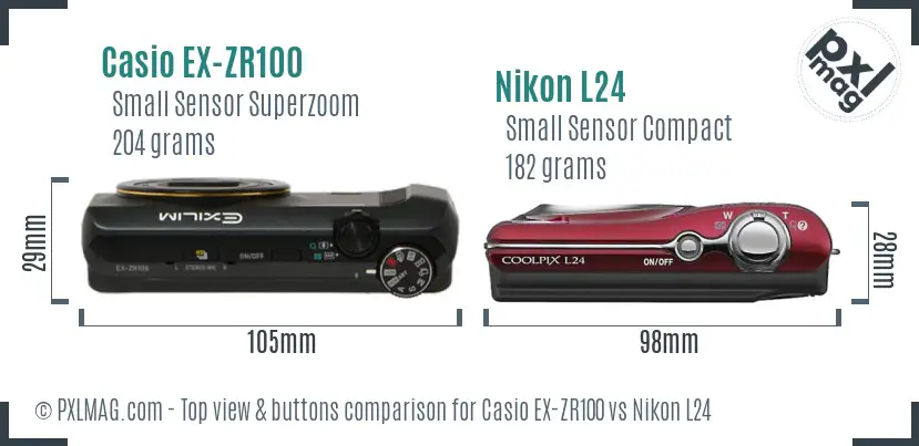 Casio EX-ZR100 vs Nikon L24 top view buttons comparison