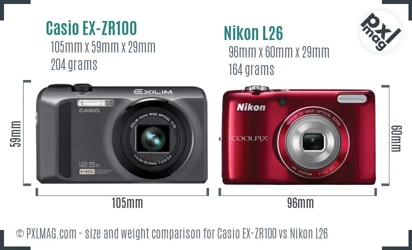 Casio EX-ZR100 vs Nikon L26 size comparison Casio EX-ZR100 vs Nikon L26 size comparison