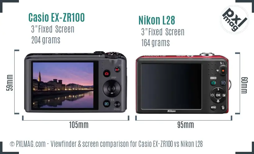 Casio EX-ZR100 vs Nikon L28 Screen and Viewfinder comparison