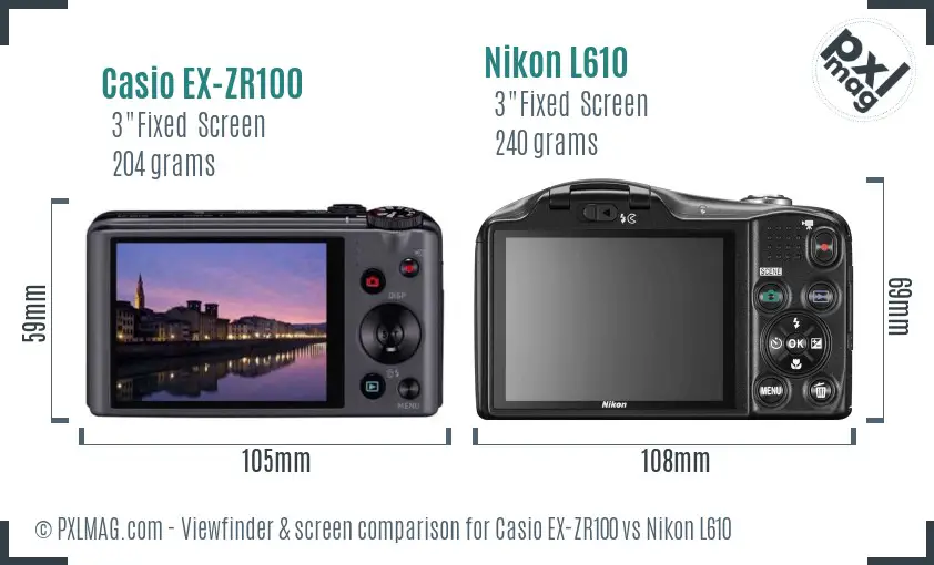 Casio EX-ZR100 vs Nikon L610 Screen and Viewfinder comparison